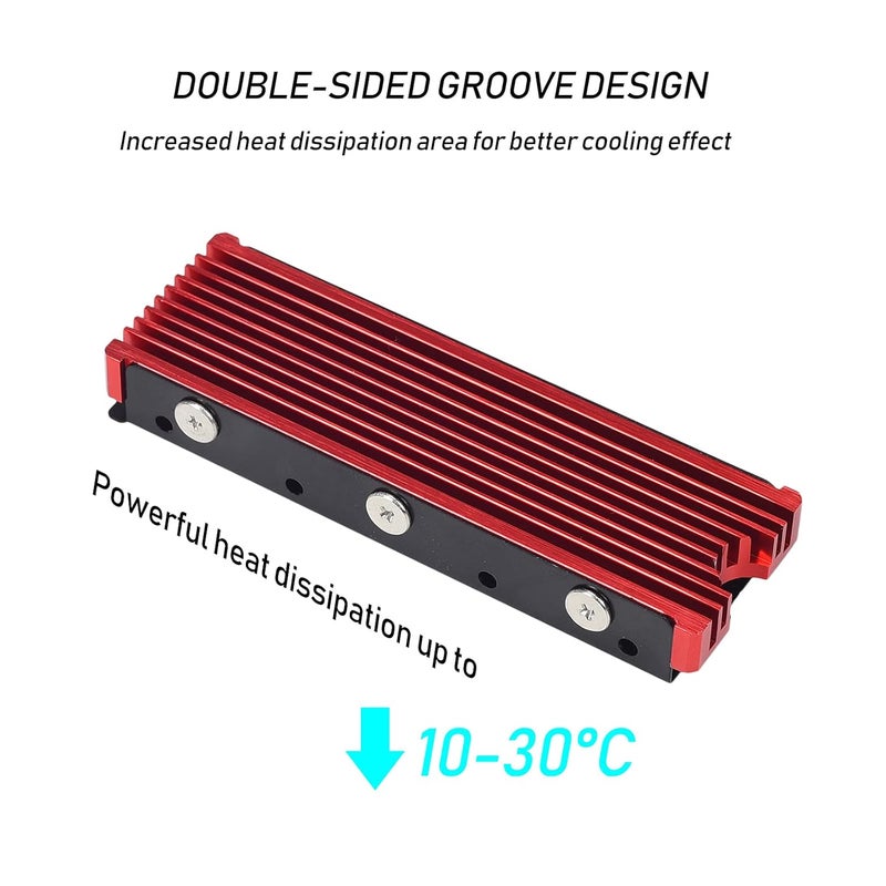 DAMOMCO مشتت حرارة M.2 SSD NVMe لسامسونج 990 980 برو 970 EVO بلس SN570 SN750 SN850 Firecuda 530 مع وسادة حرارية سيليكون، أحمر - Image 3